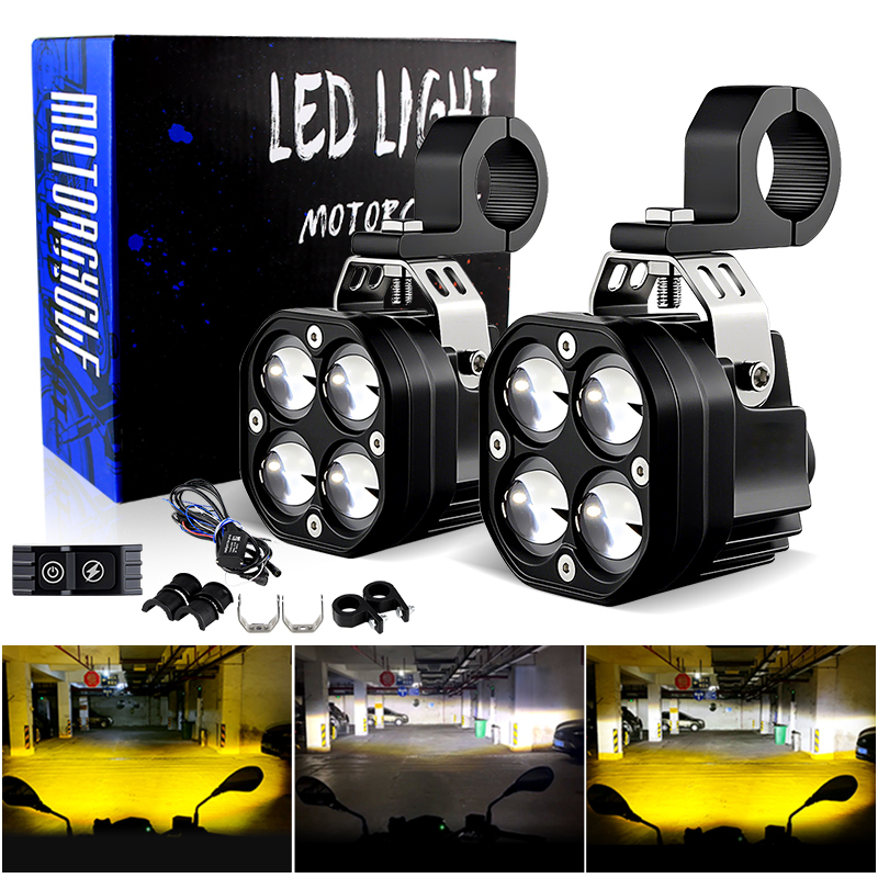 Badminton Flash - 1 セット超高輝度 Led 補助ドライビングライトスポットライトヘッドランプオートバイヘッドライトデュアルカラーフラッシャーモトフォグランプ 12V