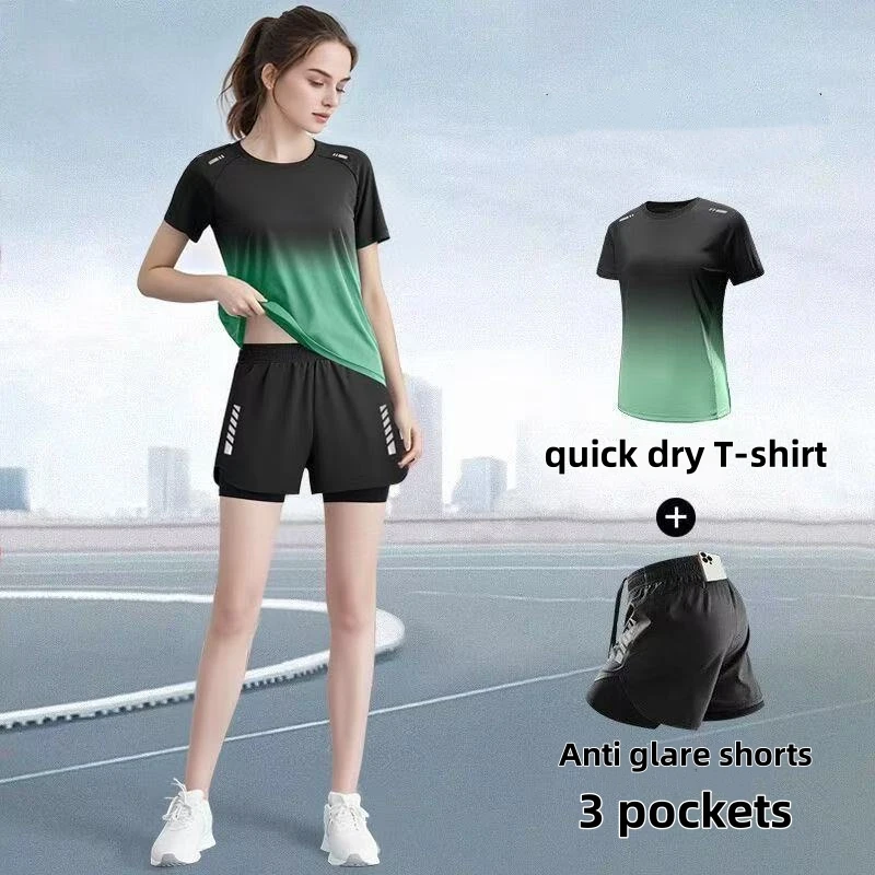 Badminton Aesthetic - レディーススポーツウェアセット、ランニングショーツ、Tシャツ、ヨガウェア、薄手フィットネスバドミントンウェア、通気性があり快適でフィット感抜群