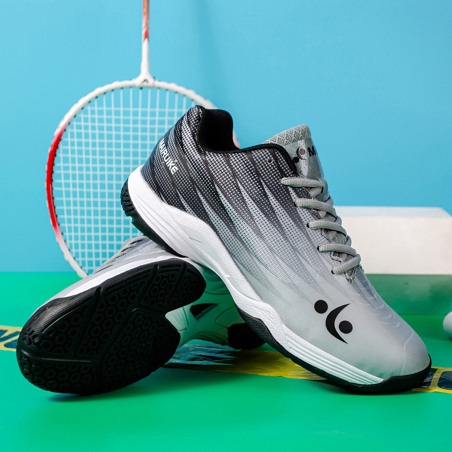 Shoe Non Slip Badminton - 男性プロフェッショナルバドミントンシューズマイクロファイバーメッシュ混合アッパーレースアップスニーカーEVAゴムノンスリップソール衝撃吸収屋内用