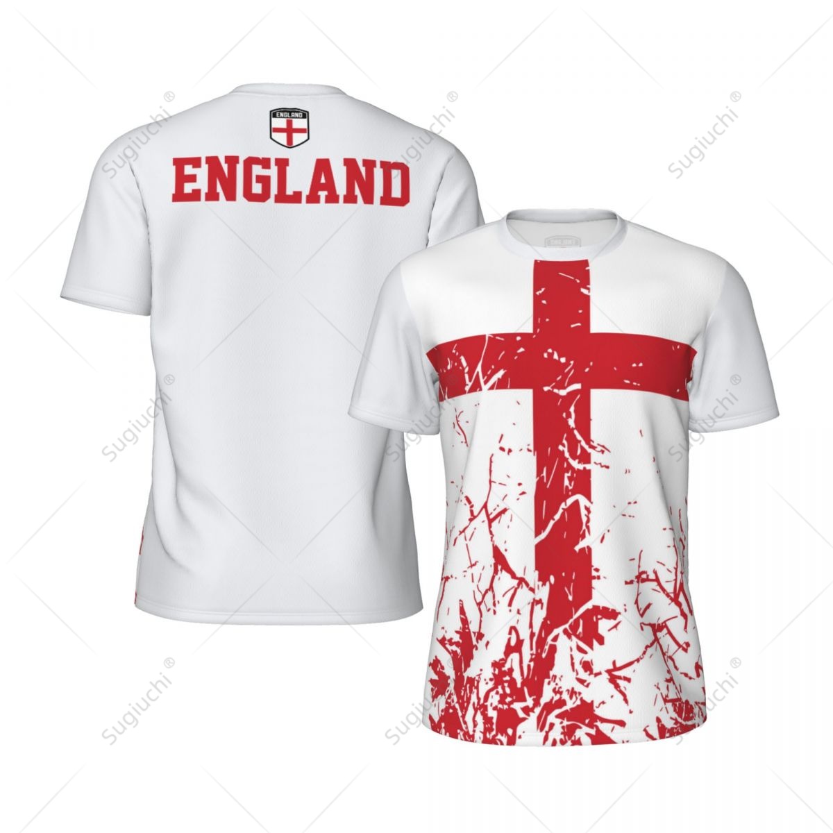 Badminton England - 独占デザインイングランド旗グレイン 3D プリント男性用ランニングバイクサッカーテニスフィットネススポーツ tシャツメッシュファンショート Tシャツ