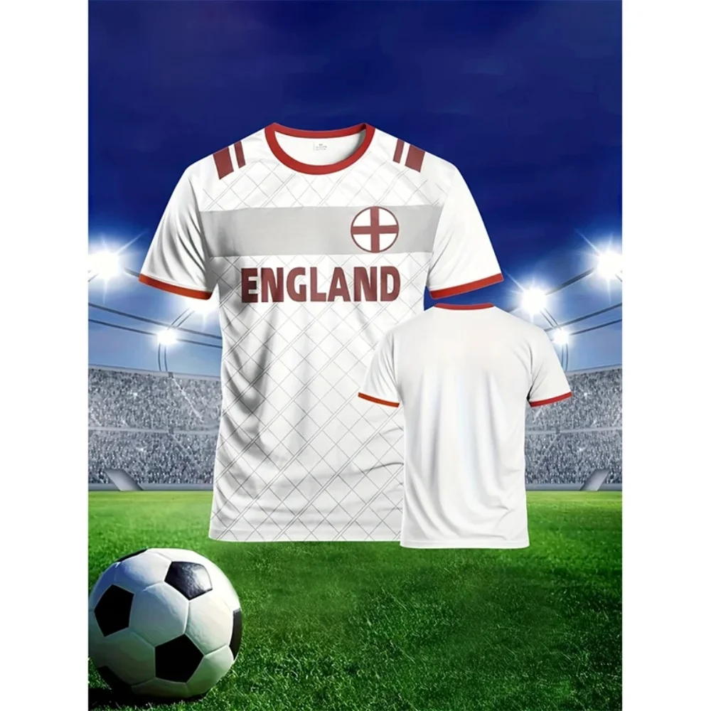 Badminton England - 夏イングランド旗男性サッカー Tシャツ 3D プリントグラフィックカジュアルスポーツ半袖 Tシャツアウトドアファッション子供 Tシャツトップ