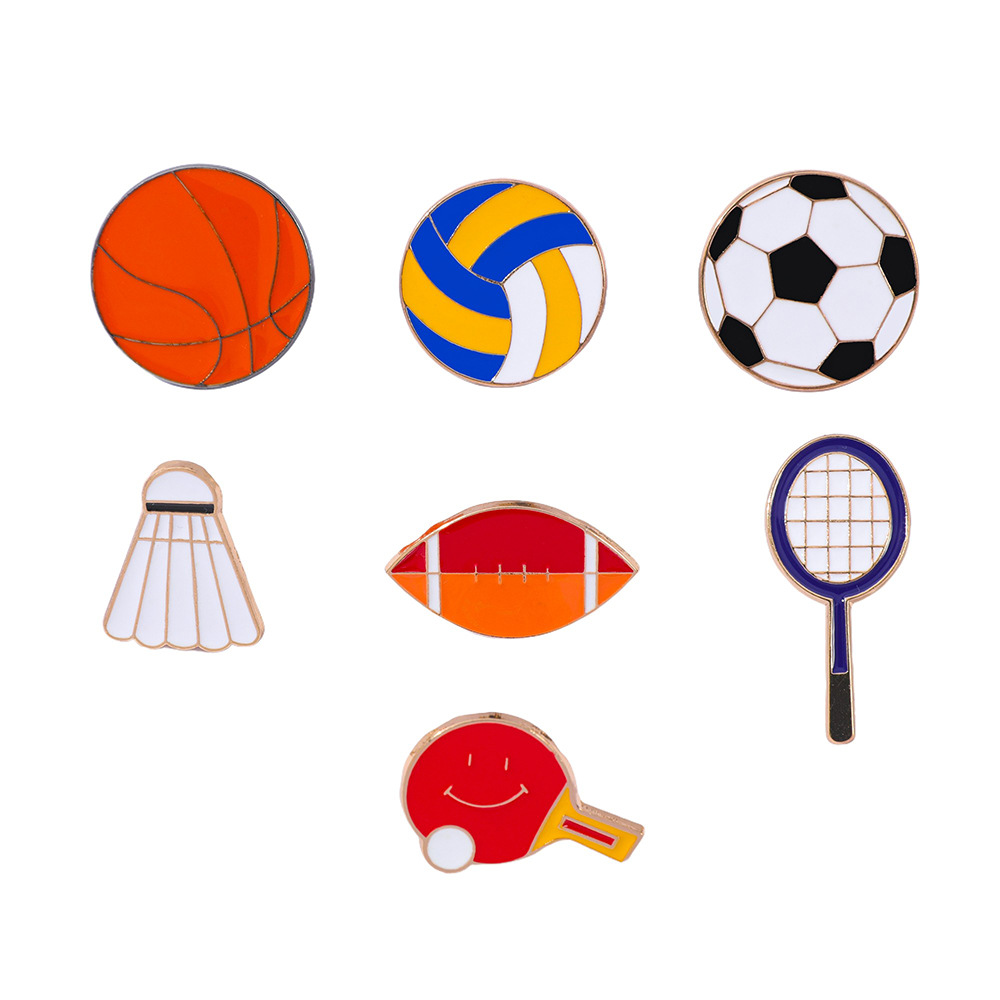 Badminton Tv - 1 セット漫画サッカーバスケットボールバドミントンラグビー卓球金属バッジスポーツボール型合金ブローチファッションおもちゃアニメ
