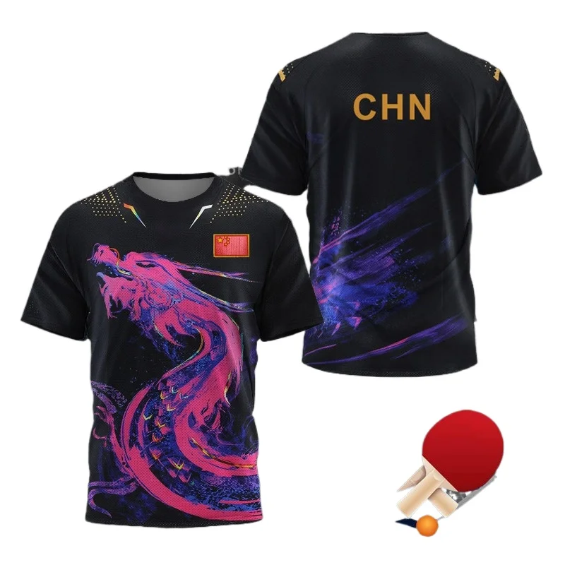 Badminton Aesthetic - 中国ドラゴン卓球グラフィック Tシャツ男性用衣類ファッションバドミントンスポーツ Tシャツピンポンジャージジムフィットネスシャツ
