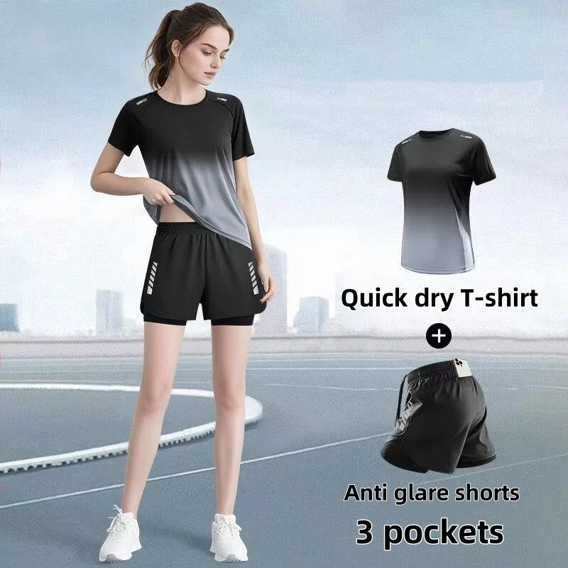 レディーススポーツウェアセット、ランニングショーツ、Tシャツ - Badminton Aesthetic のレビューと価格