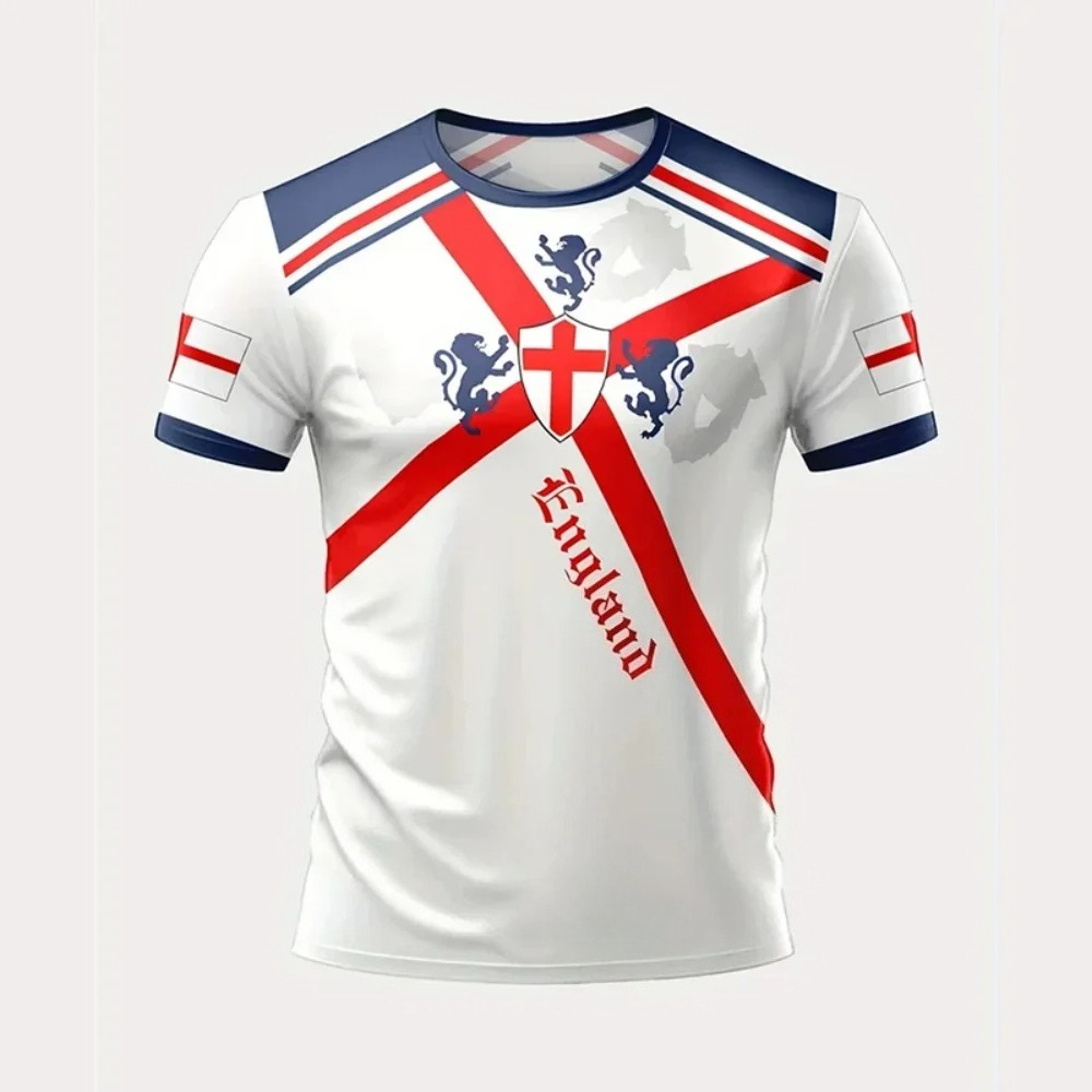 夏イングランド旗男性サッカー Tシャツ 3D プリントグラフ - Badminton England のレビューと価格
